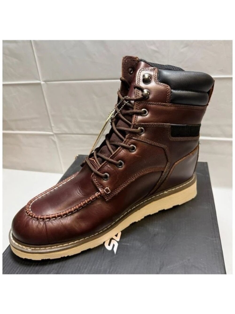sureway Heavy Duty Soft Toe Full Grain Leather Work Boots Red Wine Size 8.5 NEW